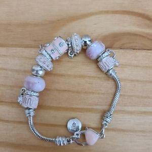 Pink and Silver Charm Bracelet, multiple charms
